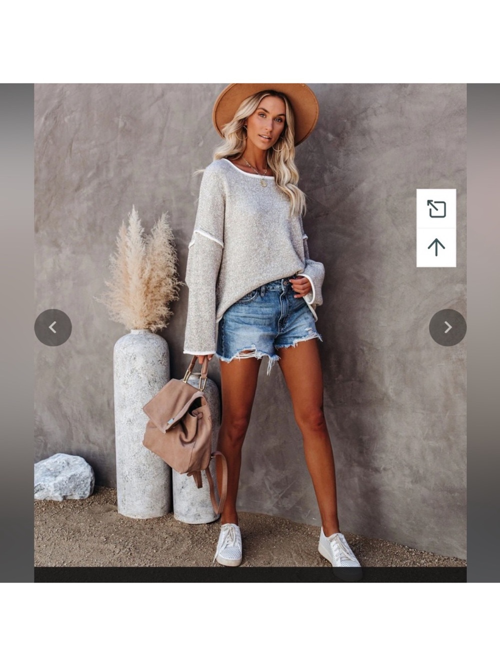 Vici Cream & White Scoop-Neck Boxy Knit Sweater